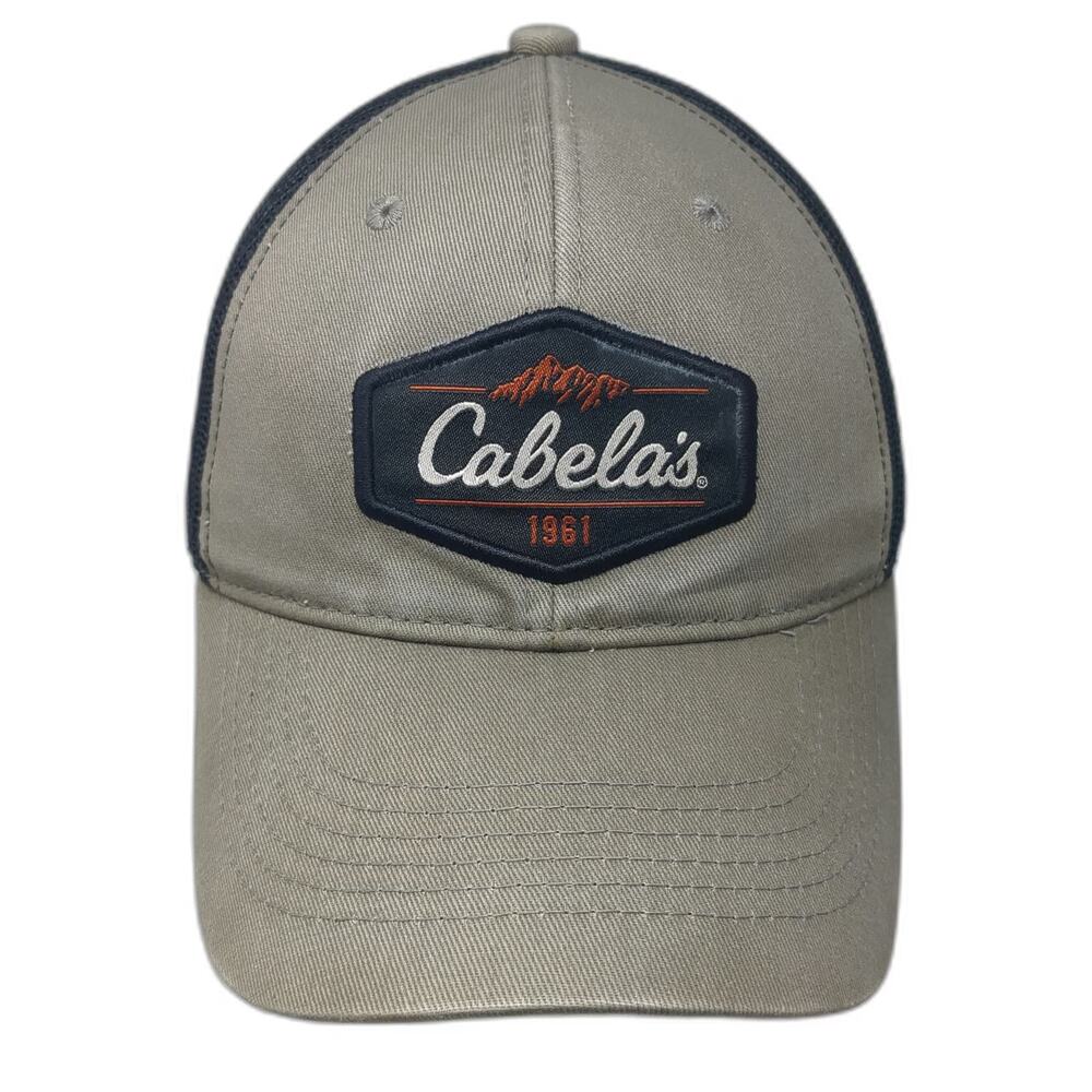 Cabela's Trucker Hat Beige One Size Mesh Back Mountain Patch Black Snapback